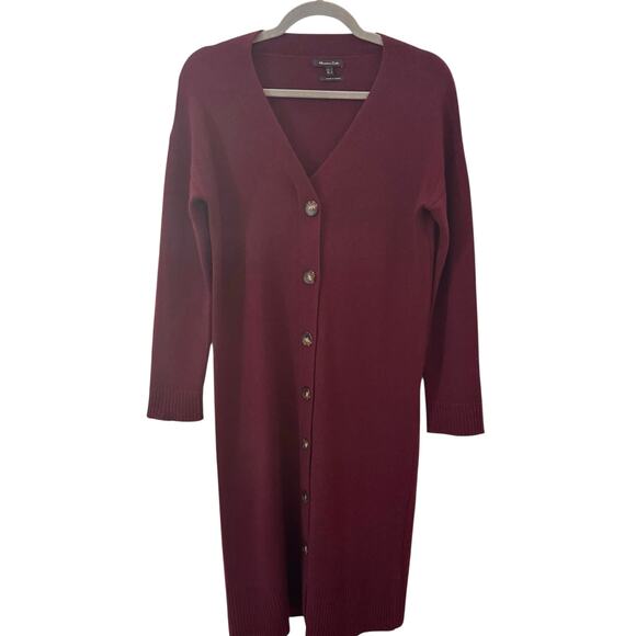 Massimo Dutti Wool Blend V- Neck Button Down Sweater Dress Wine Burgundy Sz S - Picture 3 of 9